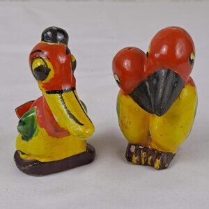 Orange and Yellow Bird Salt & Pepper Shakers Cork Stoppers Japan Vintage